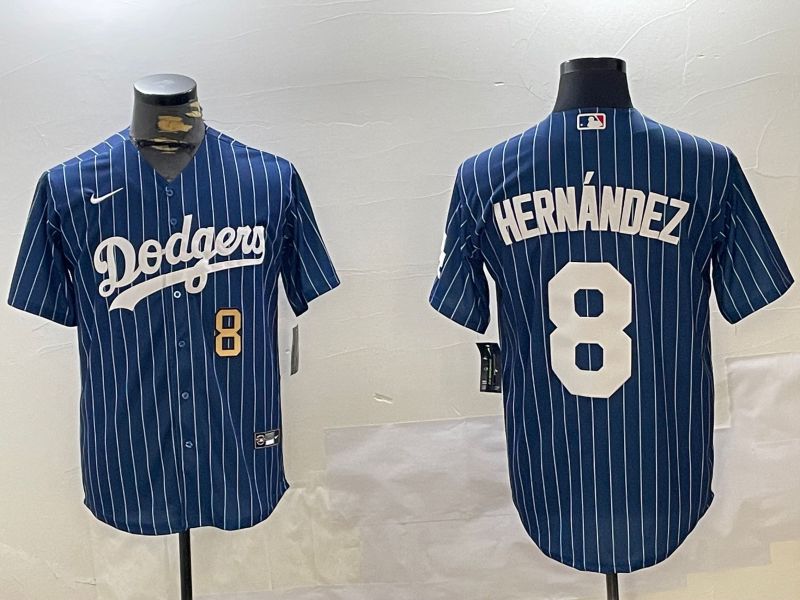 Men Los Angeles Dodgers #8 Hernandez Blue Stripe Game 2024 Nike MLB Jersey style 11205